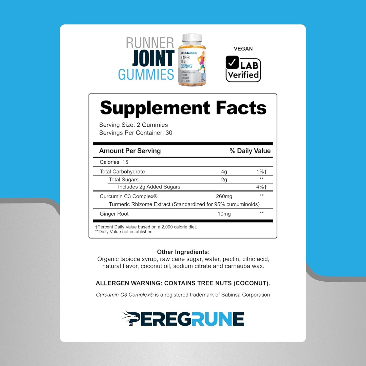 PEREGRUNE Running Joint Support Gummies - Promotes Knee & Cartilage Health with Turmeric & Ginger - Low Sugar Formula - GMP Certified - 50% Less Sugar