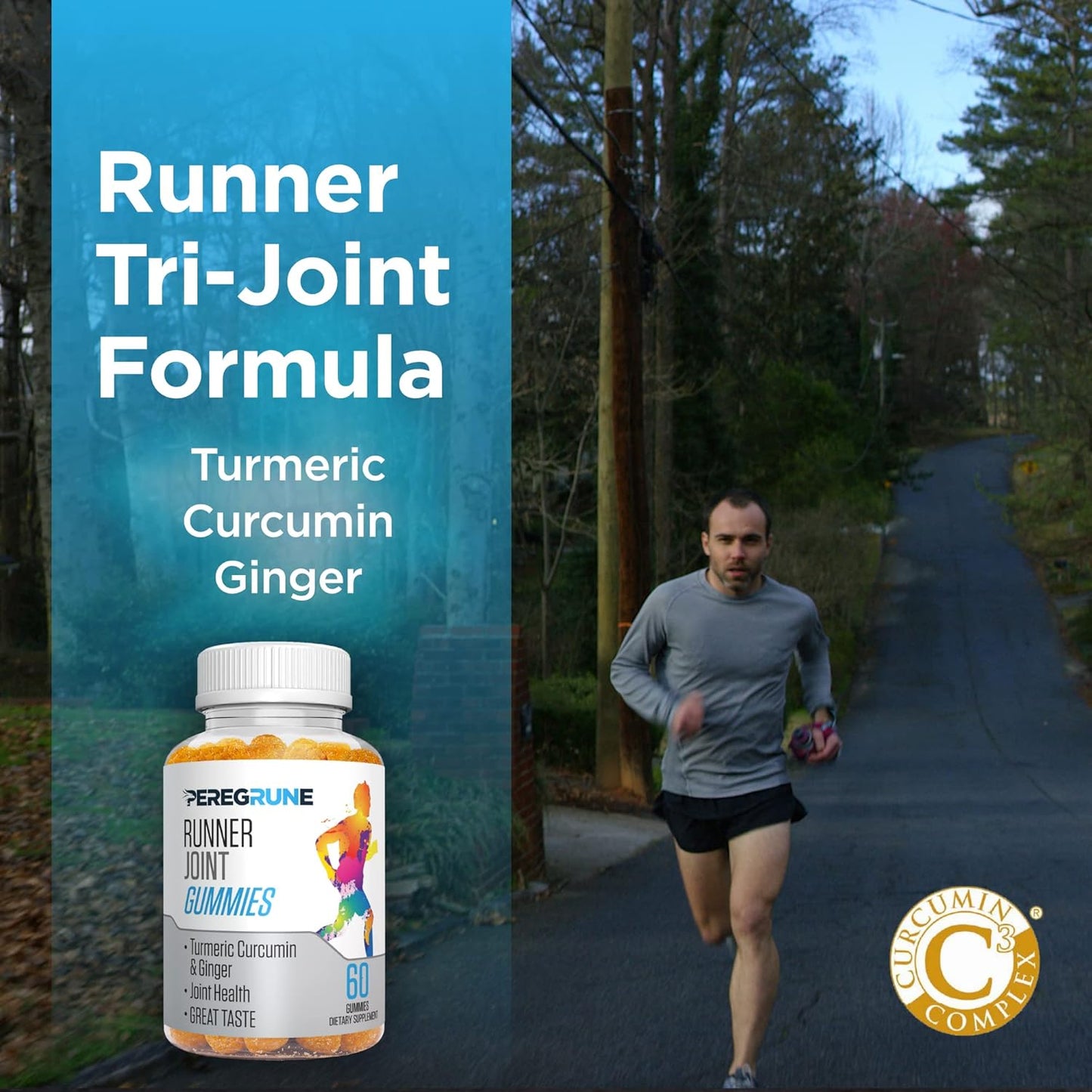 PEREGRUNE Running Joint Support Gummies - Promotes Knee & Cartilage Health with Turmeric & Ginger - Low Sugar Formula - GMP Certified - 50% Less Sugar