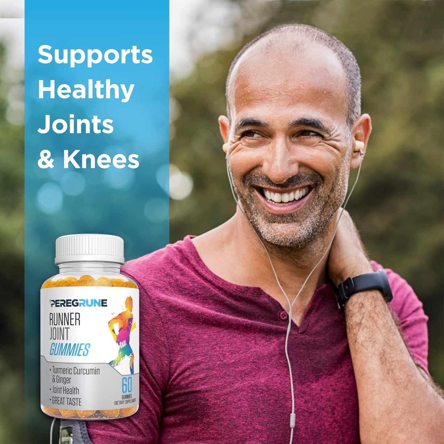 PEREGRUNE Running Joint Support Gummies - Promotes Knee & Cartilage Health with Turmeric & Ginger - Low Sugar Formula - GMP Certified - 50% Less Sugar