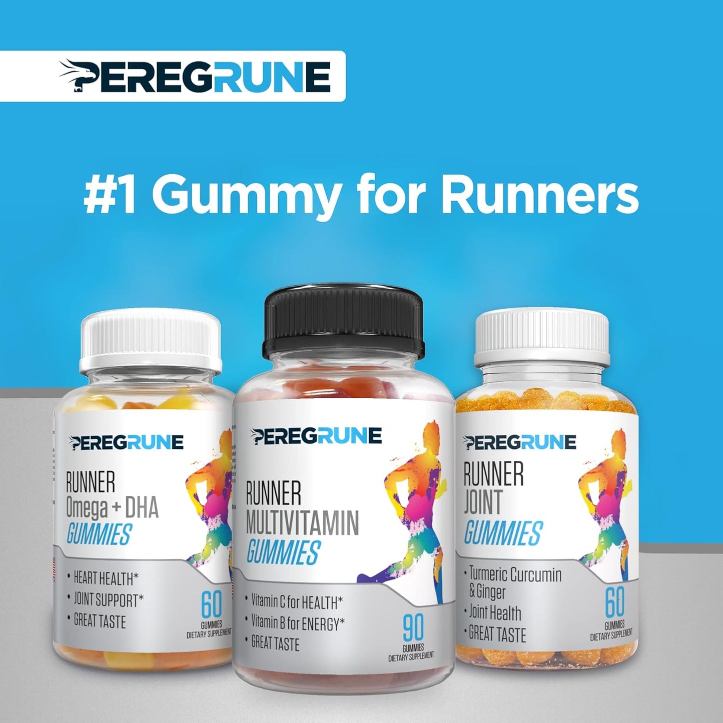 PEREGRUNE Running Joint Support Gummies - Promotes Knee & Cartilage Health with Turmeric & Ginger - Low Sugar Formula - GMP Certified - 50% Less Sugar