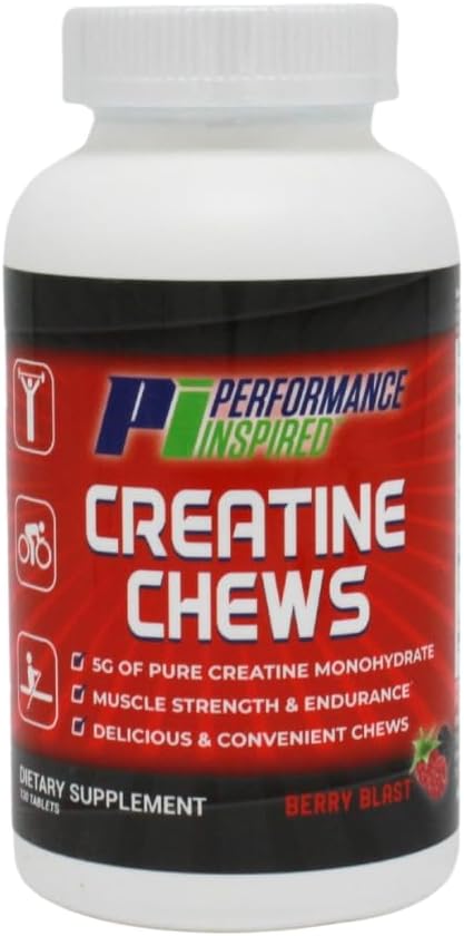Performance Inspired Nutrition Creatine Chew - 5g Creatine Monohydrate for Muscle Growth & Recovery - Berry Blast Flavor - 120 Chews