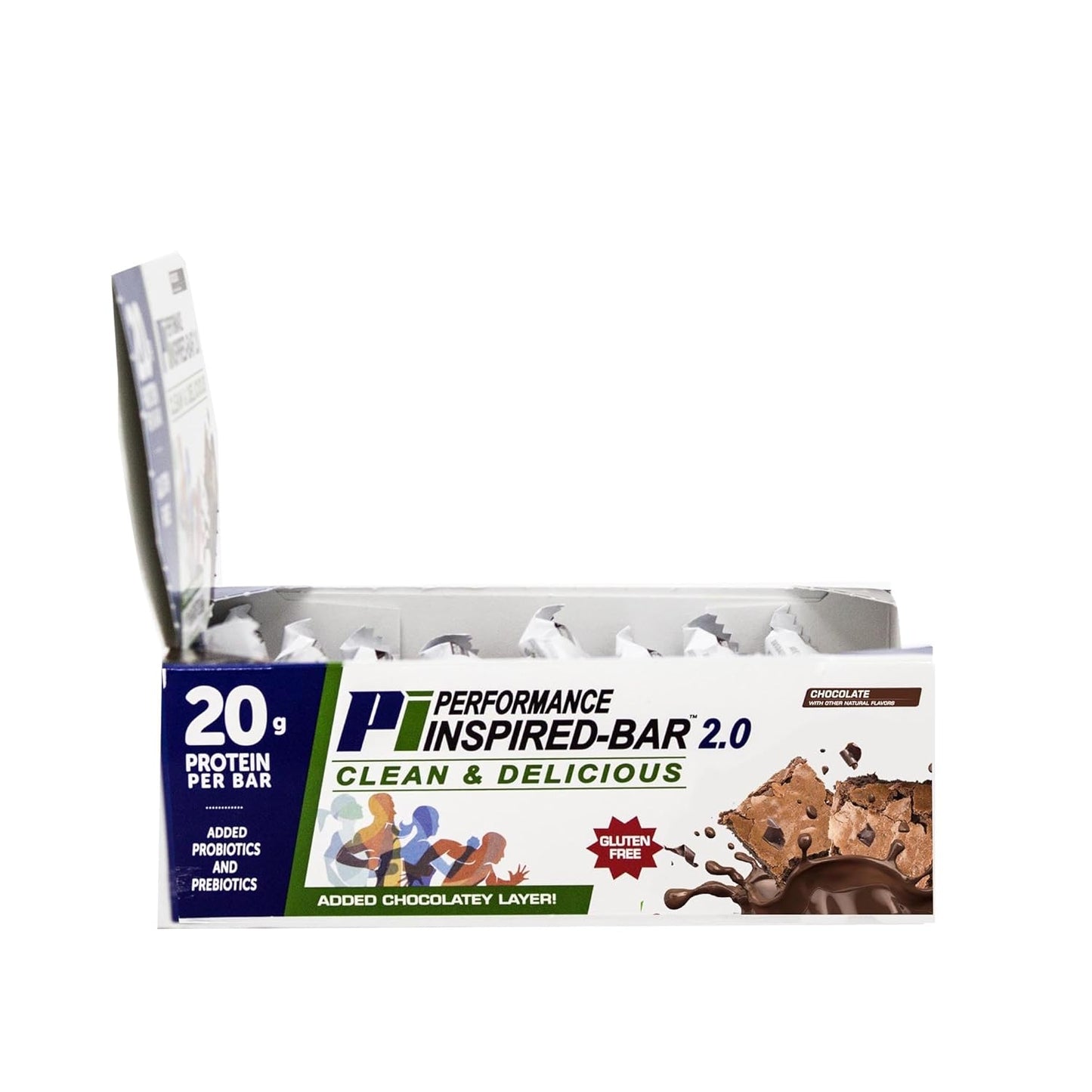 Performance Inspired Nutrition Protein Bar 2.0 - 20G Protein, 6G Fiber, 4G MCTs, Probiotics - Chocolate Flavor - 12 Bars