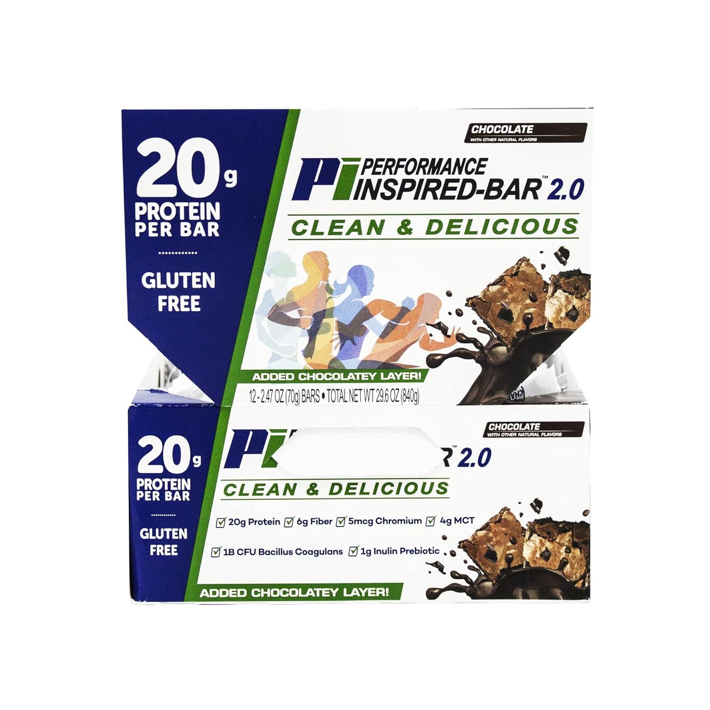 Performance Inspired Nutrition Protein Bar 2.0 - 20G Protein, 6G Fiber, 4G MCTs, Probiotics - Chocolate Flavor - 12 Bars