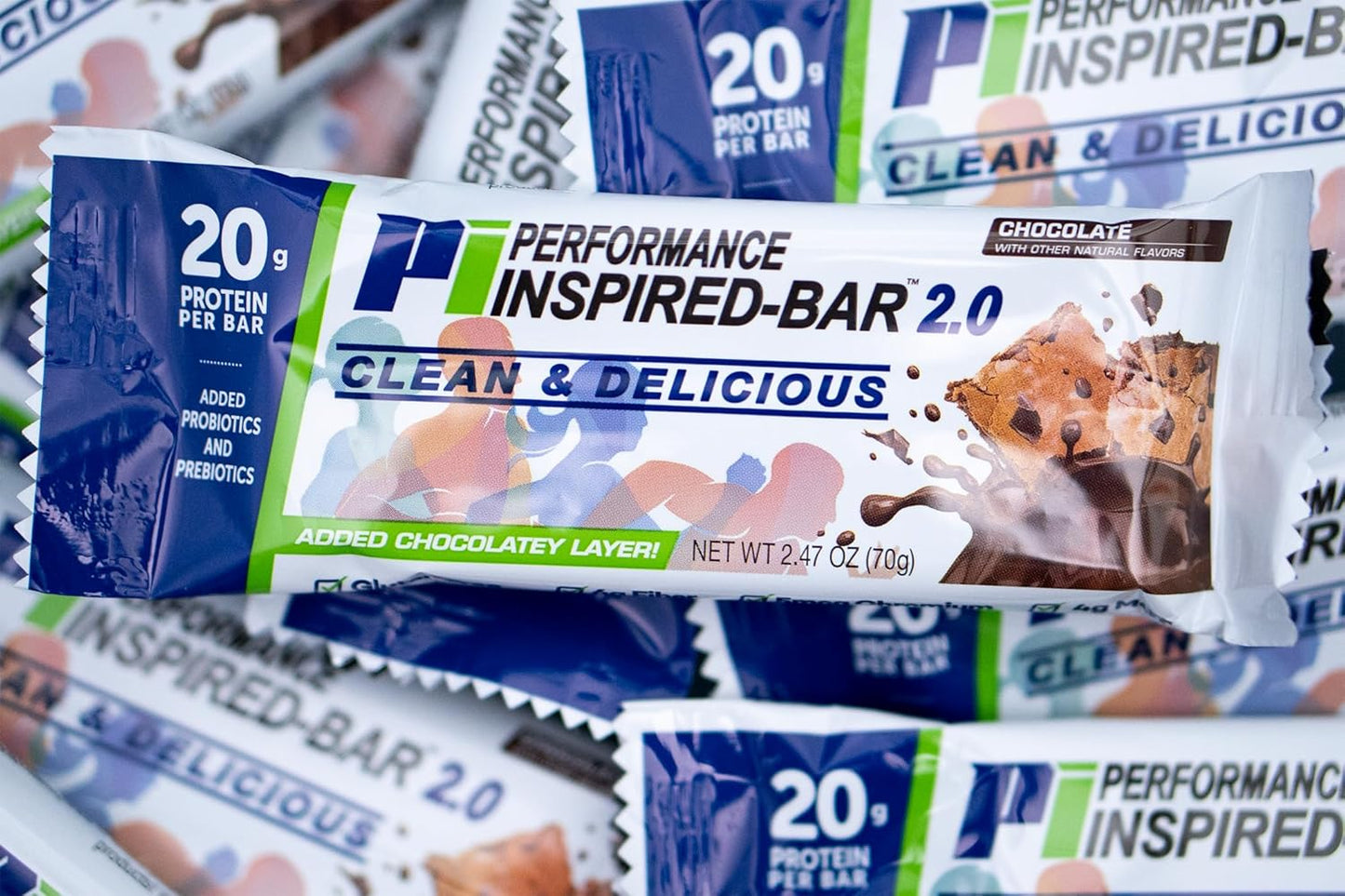 Performance Inspired Nutrition Protein Bar 2.0 - 20G Protein, 6G Fiber, 4G MCTs, Probiotics - Chocolate Flavor - 12 Bars