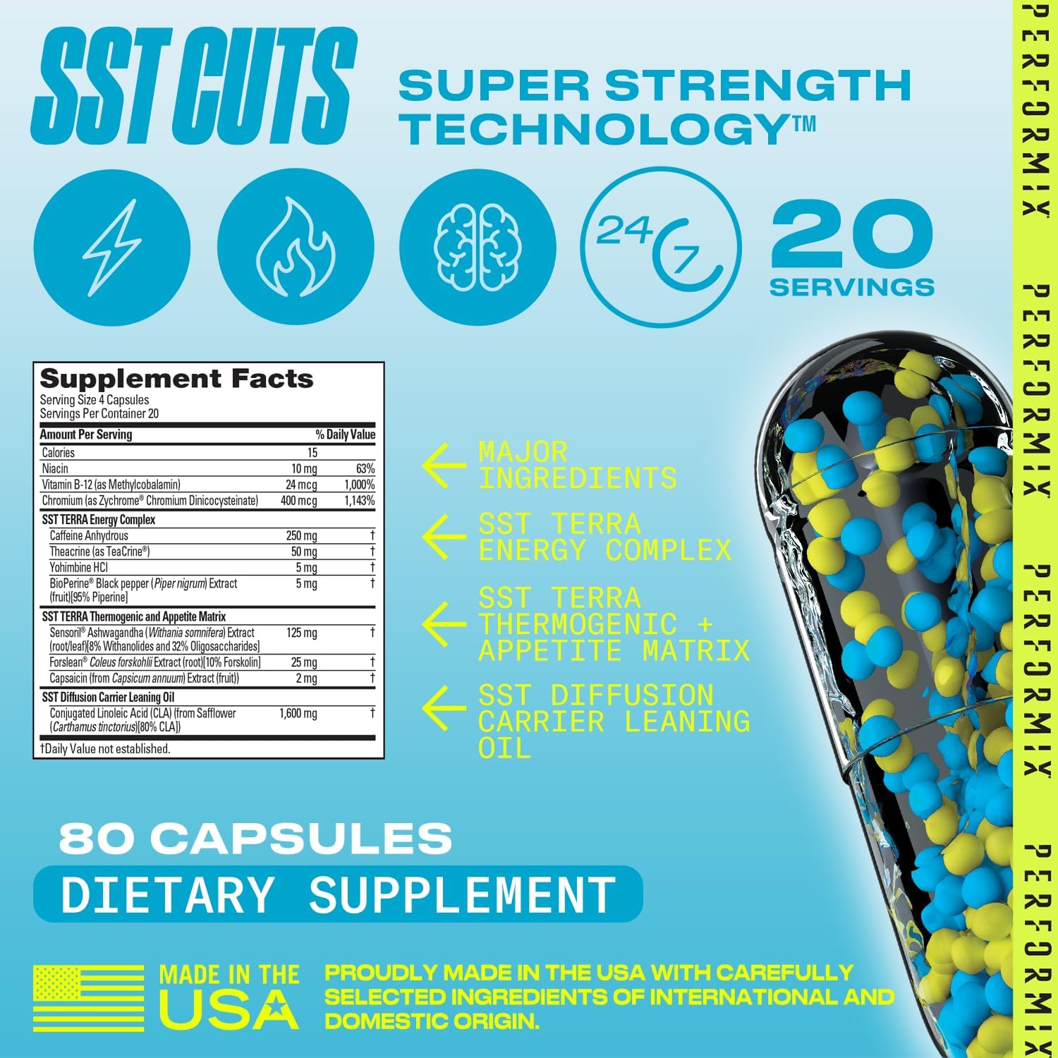 Performix SST Cuts Thermogenic Supplement for Energy, Focus, and Metabolism Support - 320 Servings for Men and Women
