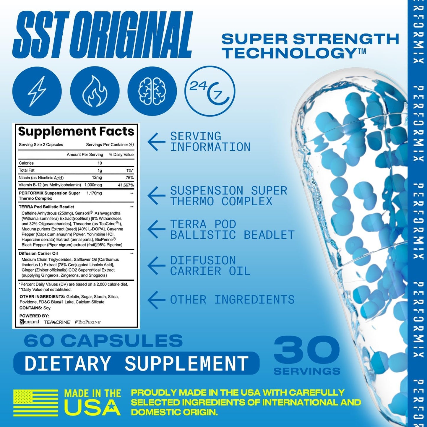 PERFORMIX SST Original Pre-Workout Energy Supplements with Timed-Release for All Day Focus & Energy Boost - 120 Capsules