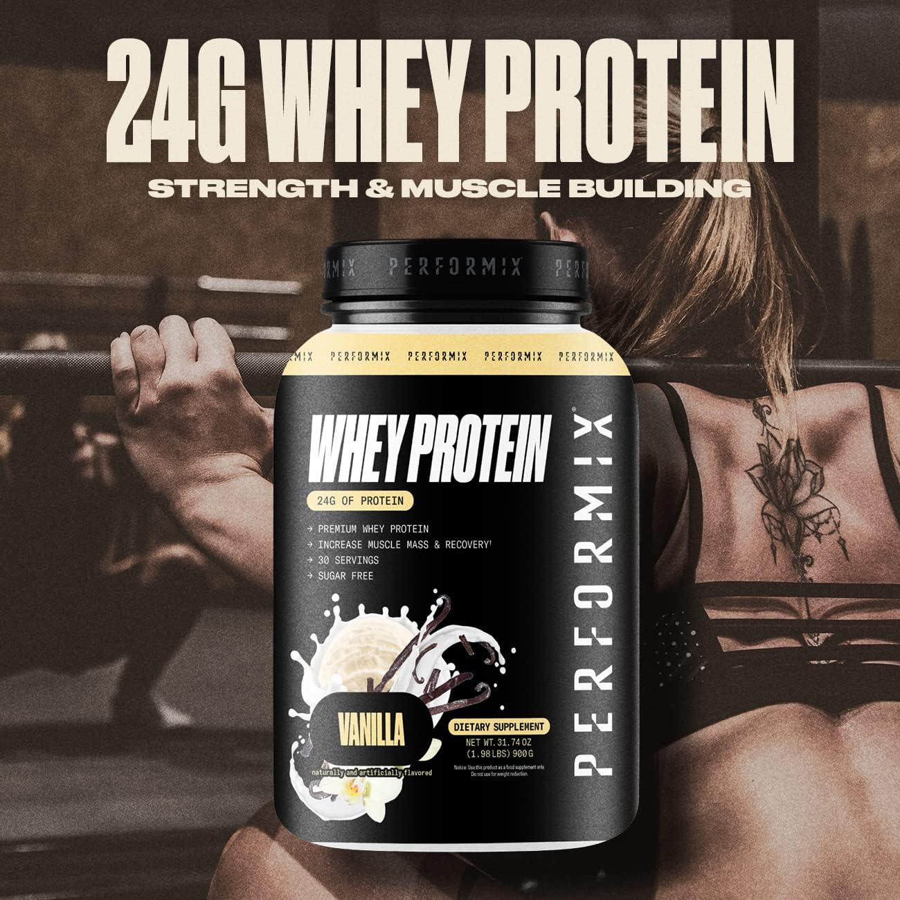 PERFORMIX Whey Protein Isolate Blend - 24g Protein, 5.4g BCAAs, 110 Calories - Muscle Building & Recovery - Vanilla - 1.98 lbs