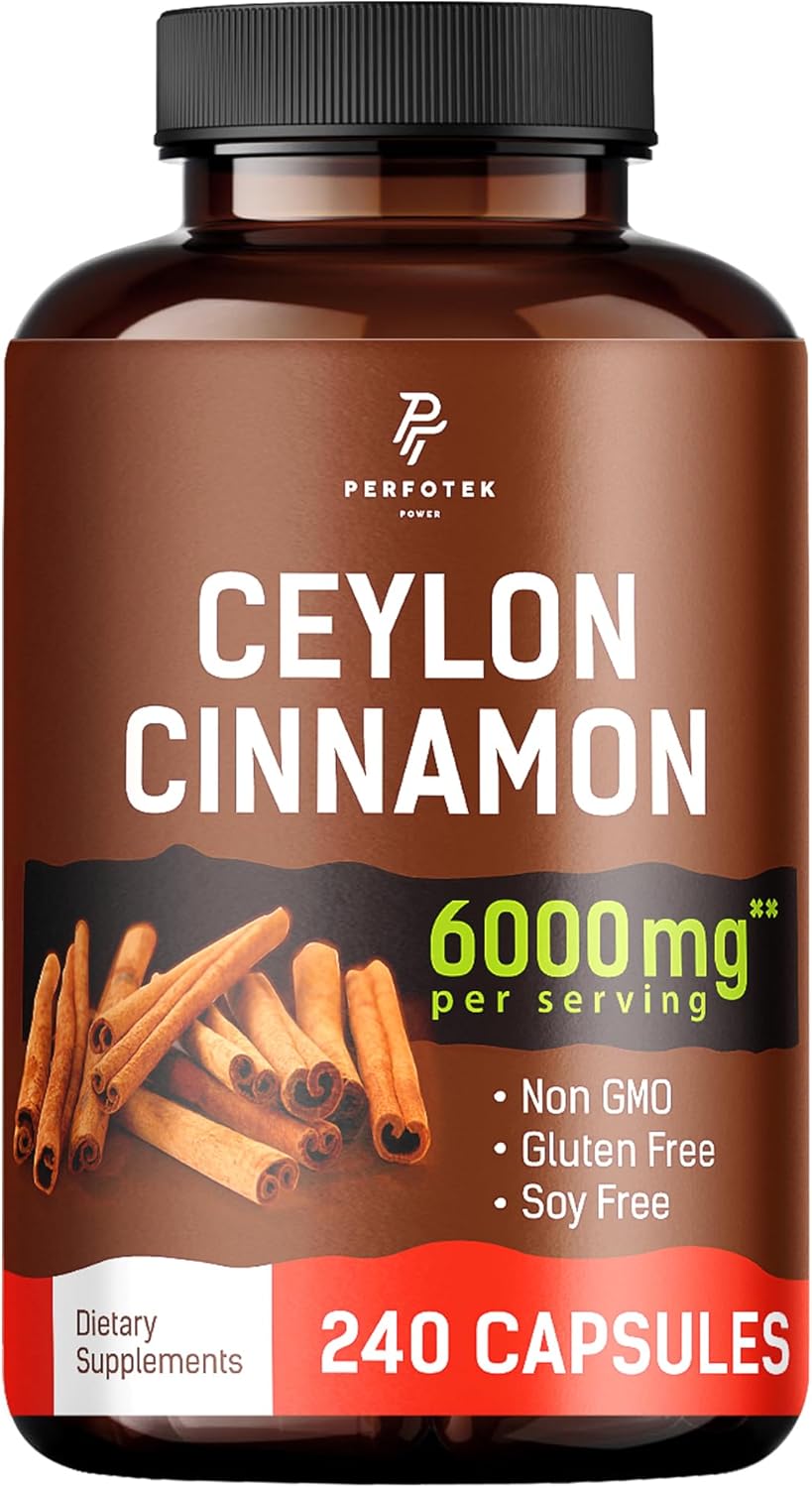 Perfotek Ceylon Cinnamon Capsules 240 Count - Joint & Antioxidant Support - Gluten Free, Non-GMO, Non Irradiated - 6000 mg - Keto & Vegan Friendly