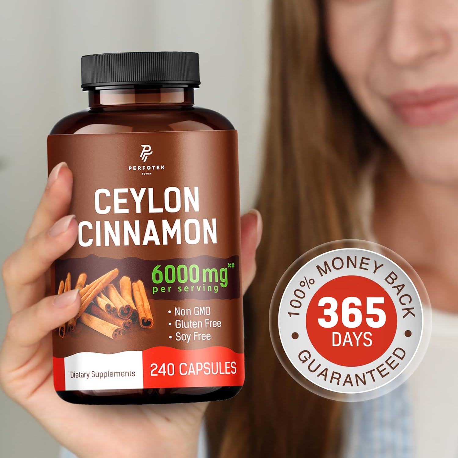 Perfotek Ceylon Cinnamon Capsules 240 Count - Joint & Antioxidant Support - Gluten Free, Non-GMO, Non Irradiated - 6000 mg - Keto & Vegan Friendly