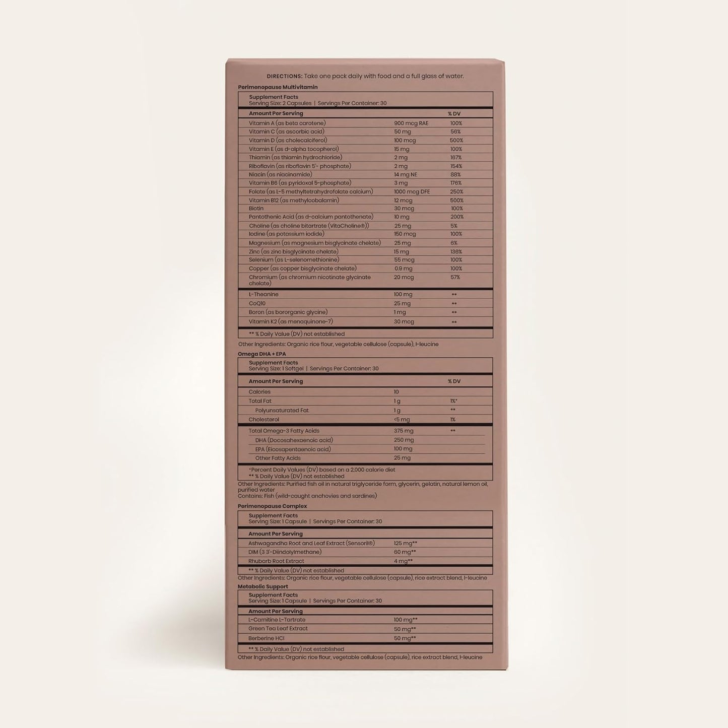 Peri Support Pack for Women - Daily Perimenopause Vitamins with 5 Supplements - Optimal Nutrition & Menopause Support (30 Pills)