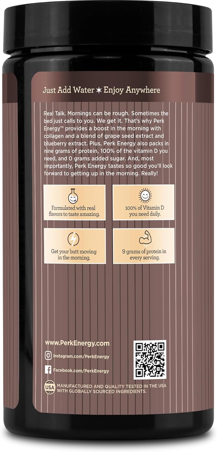 Perk Energy Original Dark Chocolate Salted Caramel Pretzel - 20 Servings, Gluten-Free, Soy-Free, Peanut-Free