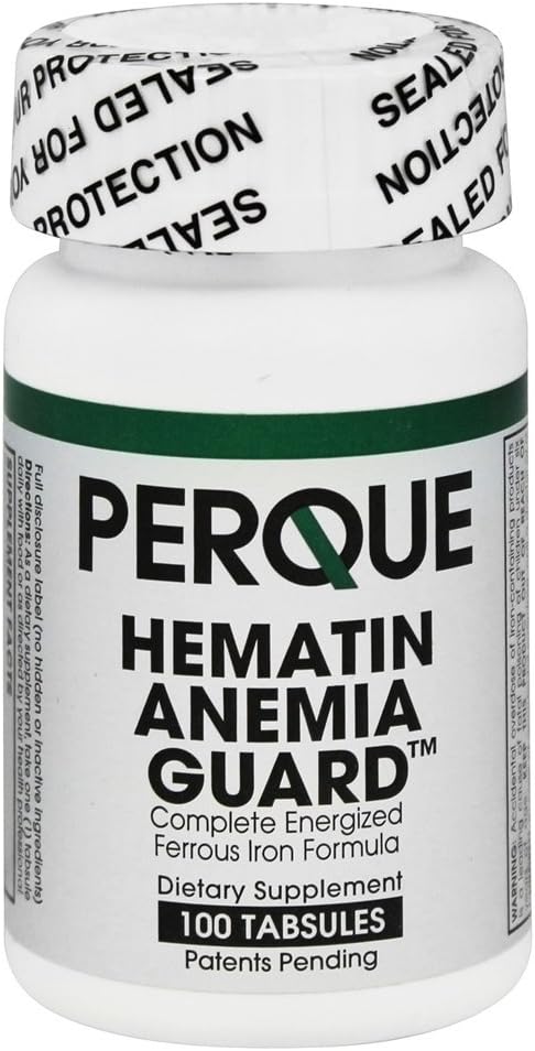 Perque Hematin Anemia Guard Capsules - 100 Count Bottle for Blood Health & Iron Support