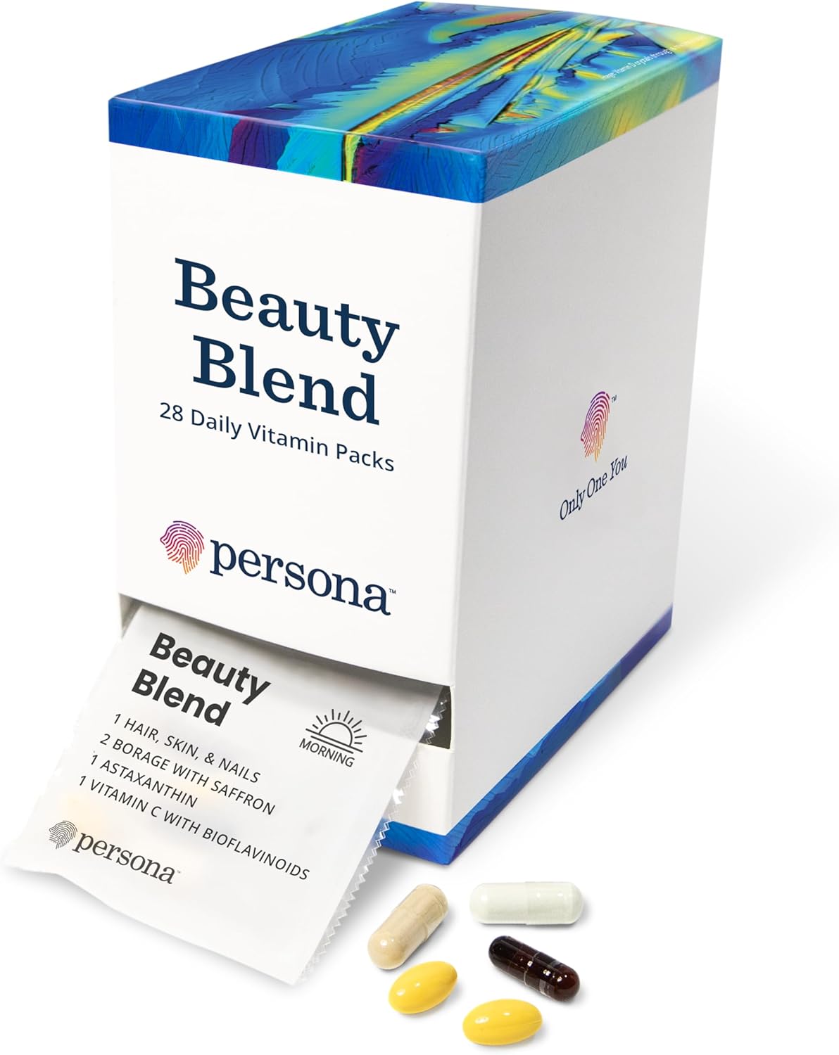 Persona Nutrition Beauty Blend Vitamin Pack with Hyaluronic Acid, Collagen, Borage, Saffron, Vitamin C - 28 Pack for Hair, Skin, Nails