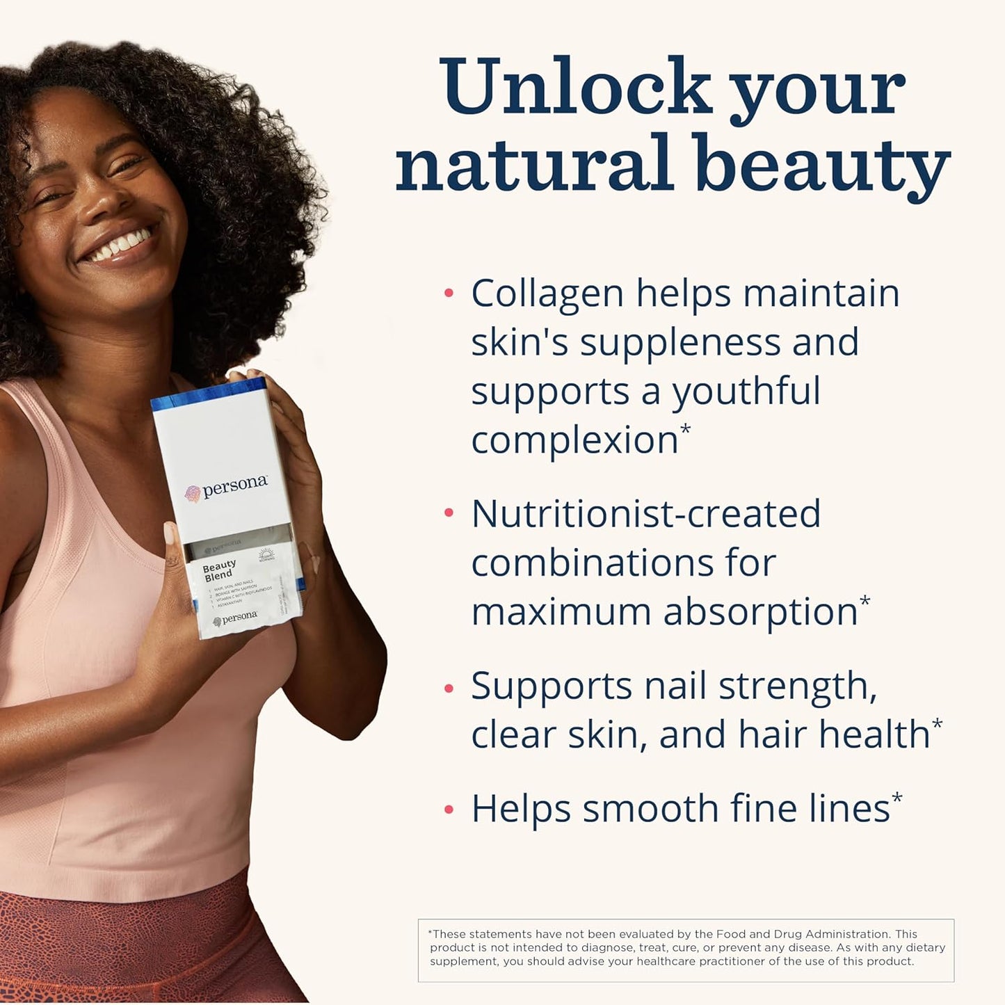 Persona Nutrition Beauty Blend Vitamin Pack with Hyaluronic Acid, Collagen, Borage, Saffron, Vitamin C - 28 Pack for Hair, Skin, Nails