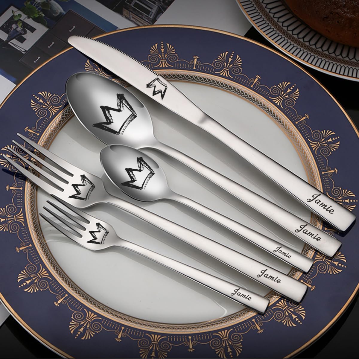 Personalized Stainless Steel Travel Cutlery Set with Case - Custom Engraved Reusable Utensils for Camping, Work, Picnics