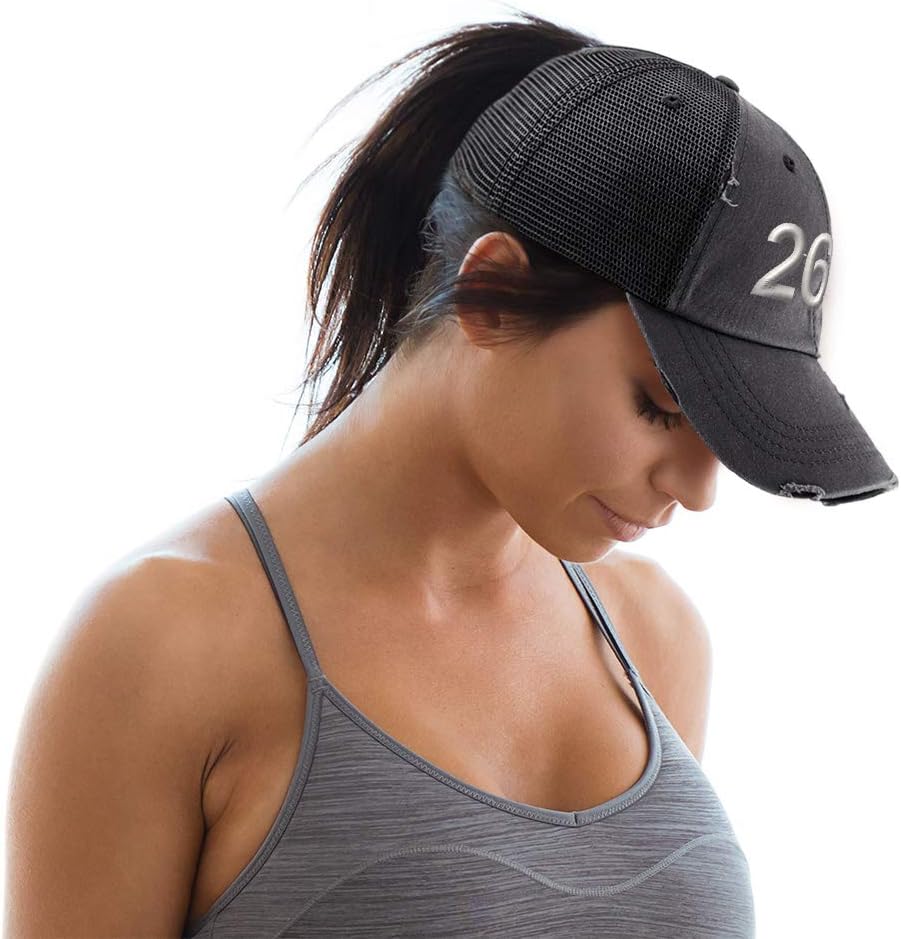 Personalized Women's Ponytail Cap with 26.2 Marathon Runner Embroidery - Cotton Blend