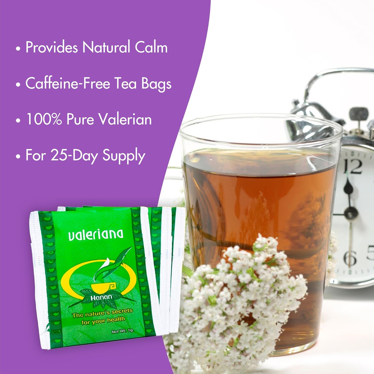 Peruvian Naturals Hanan Valerian Root Tea (50 Bags, Pack of 2) - Herbal Calming Night Tea, 100% Pure Non-GMO Herb from Peru - Caffeine-Free Bedtime Tea