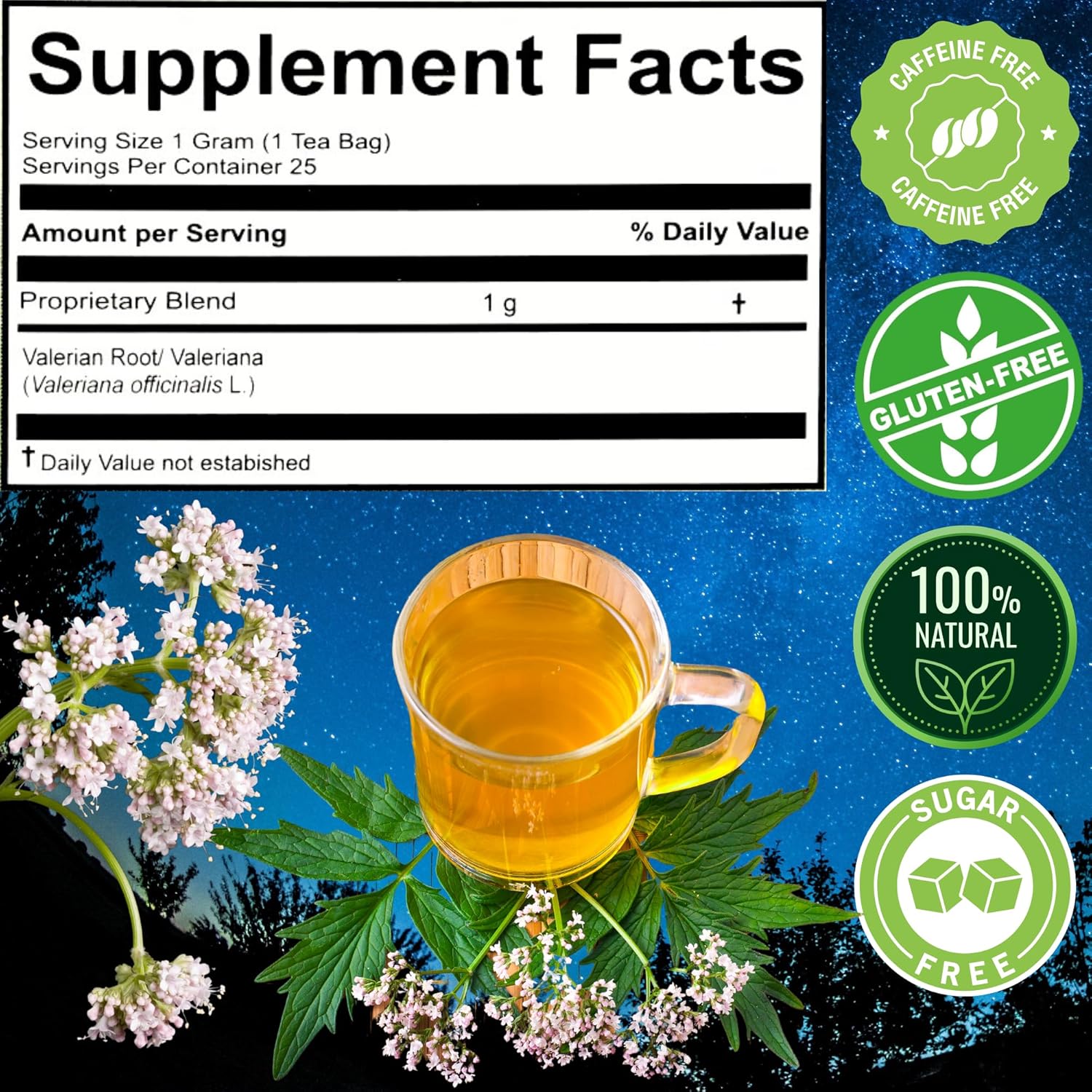 Peruvian Naturals Hanan Valerian Root Tea (50 Bags, Pack of 2) - Herbal Calming Night Tea, 100% Pure Non-GMO Herb from Peru - Caffeine-Free Bedtime Tea