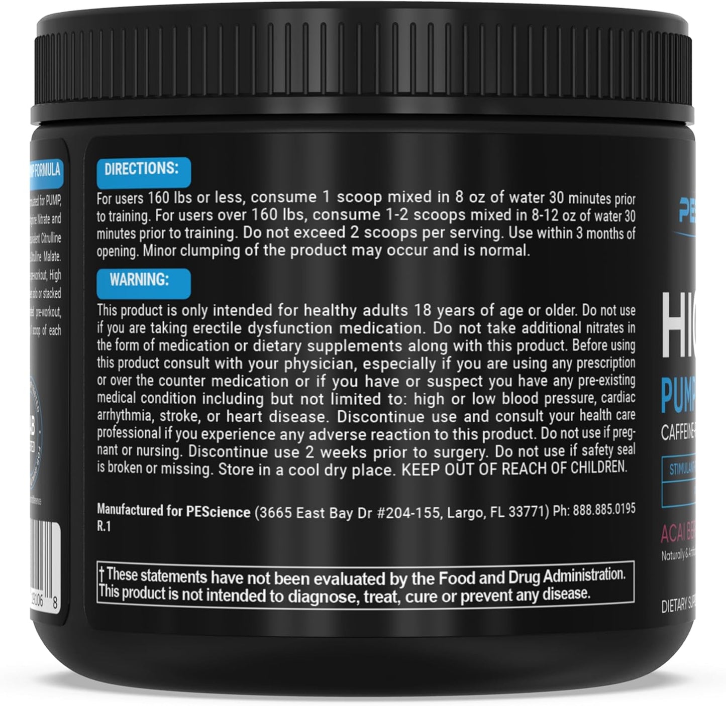 PEScience Acai Berry Punch High Volume Nitric Oxide Booster Pre Workout Powder - 36 Scoops