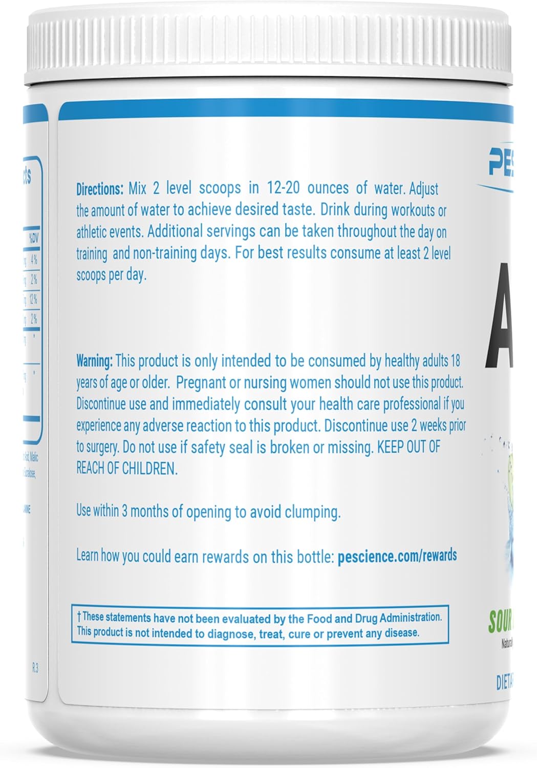 PEScience Amino IV Sour Green Apple BCAA & EAA Powder 60 Scoop with Electrolytes