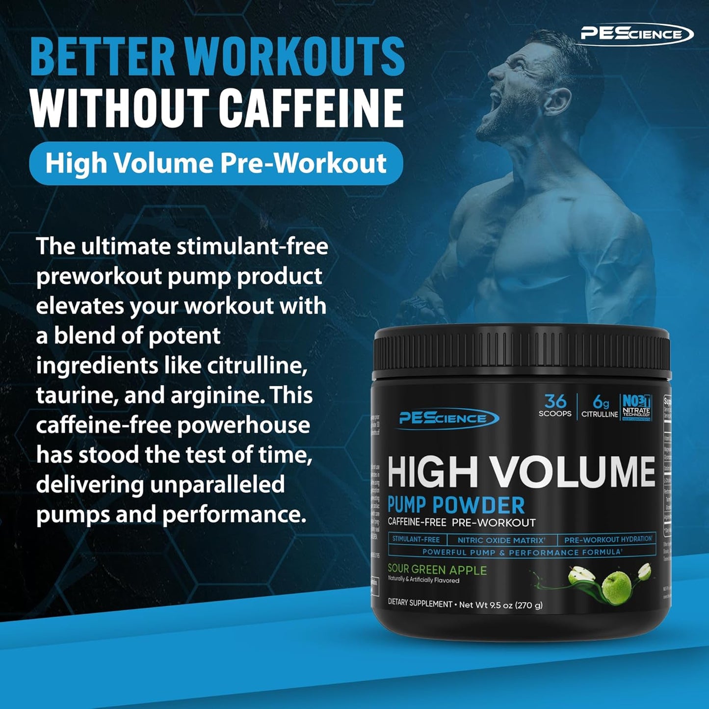 PEScience High Volume Green Apple Nitric Oxide Booster Pre Workout Powder - 36 Scoops