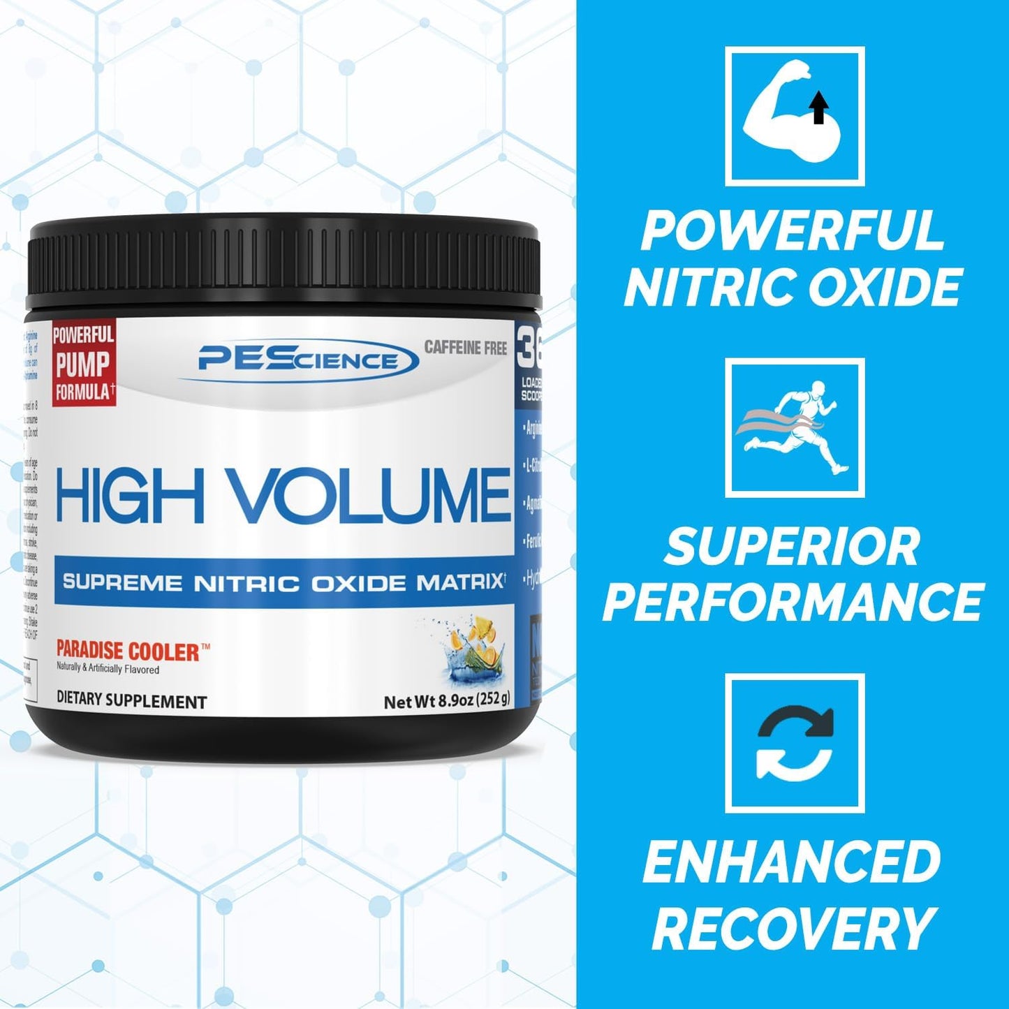 PEScience Paradise Cooler Pump Pre Workout, Caffeine-Free High Volume Formula, 252g