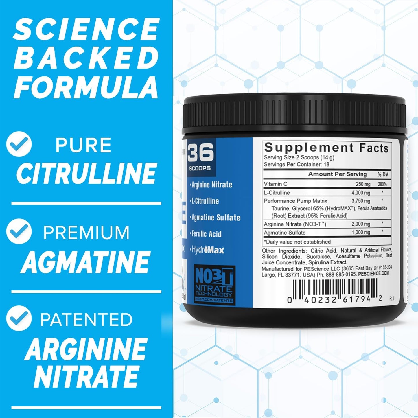 PEScience Paradise Cooler Pump Pre Workout, Caffeine-Free High Volume Formula, 252g