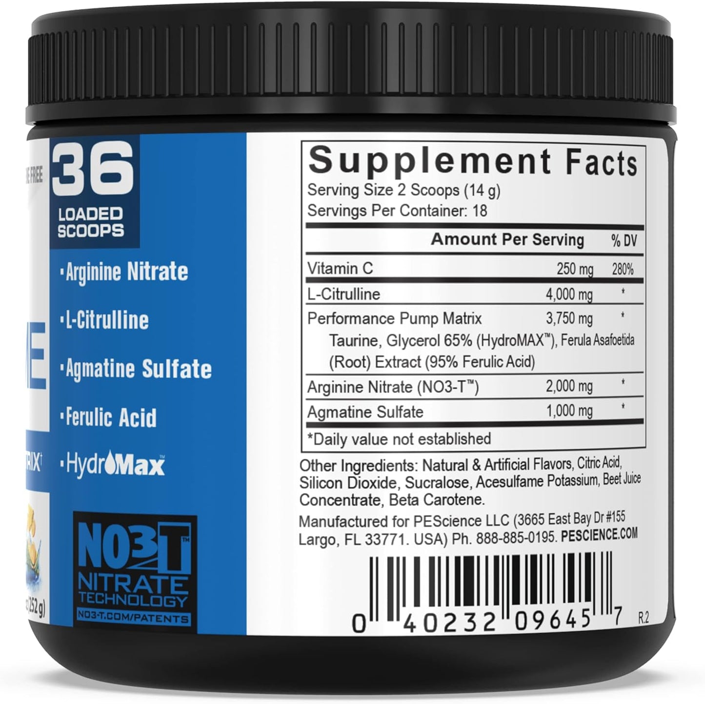 PEScience Paradise Cooler Pump Pre Workout, Caffeine-Free High Volume Formula, 252g