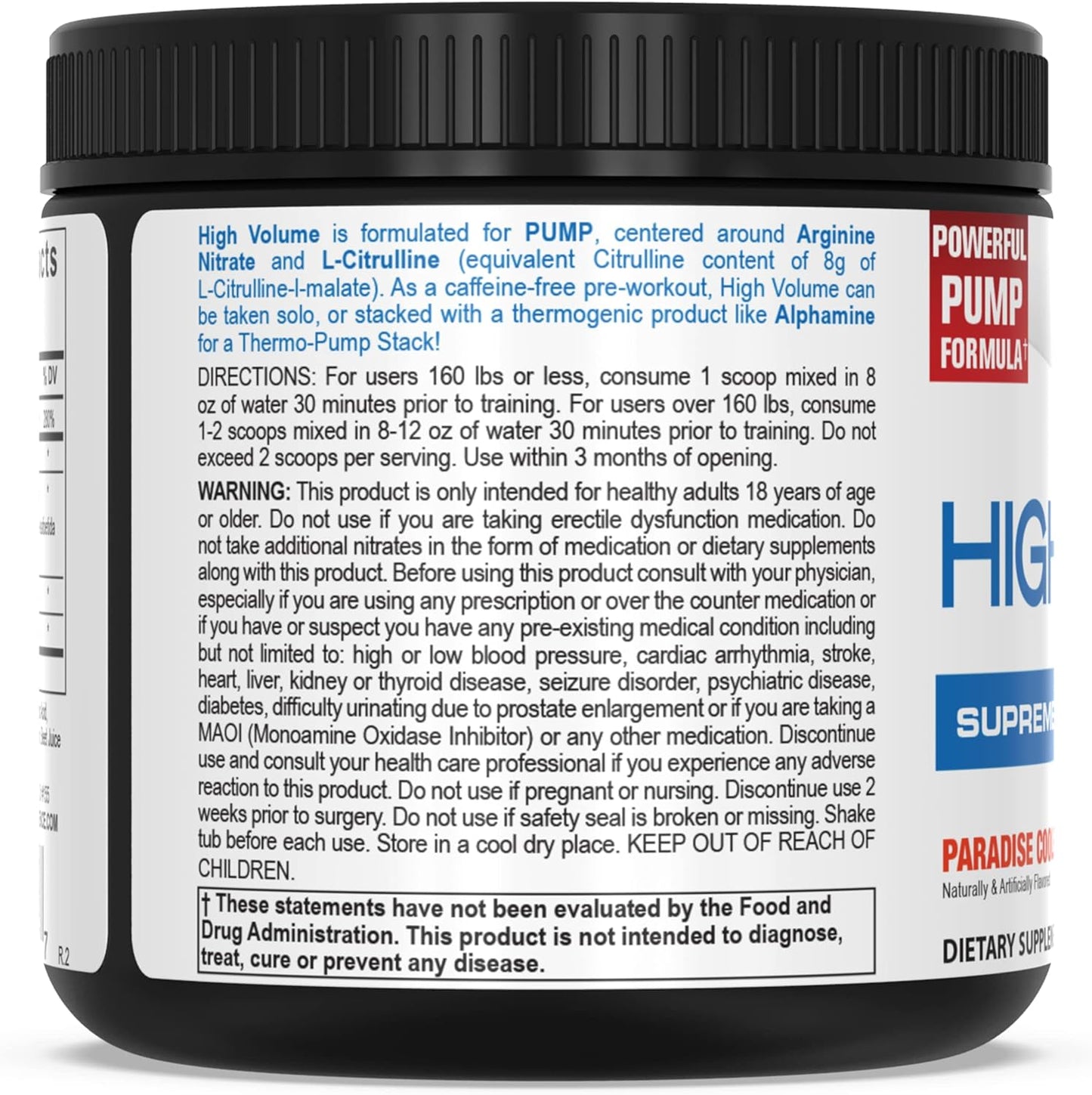 PEScience Paradise Cooler Pump Pre Workout, Caffeine-Free High Volume Formula, 252g