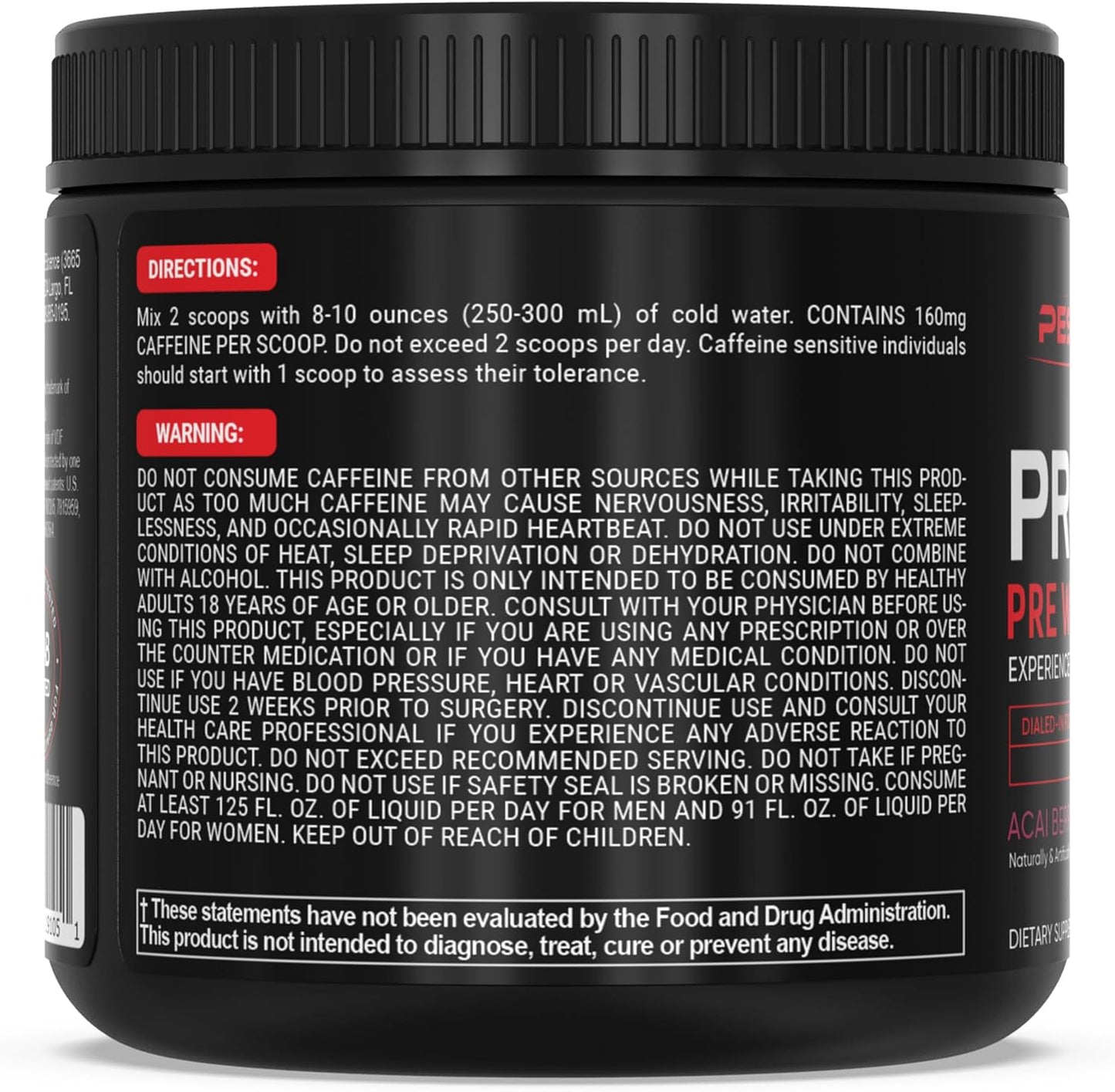 PEScience Prolific Acai Berry Punch Pre Workout Powder - 40 Scoops, Energy Supplement with Nitric Oxide Boost