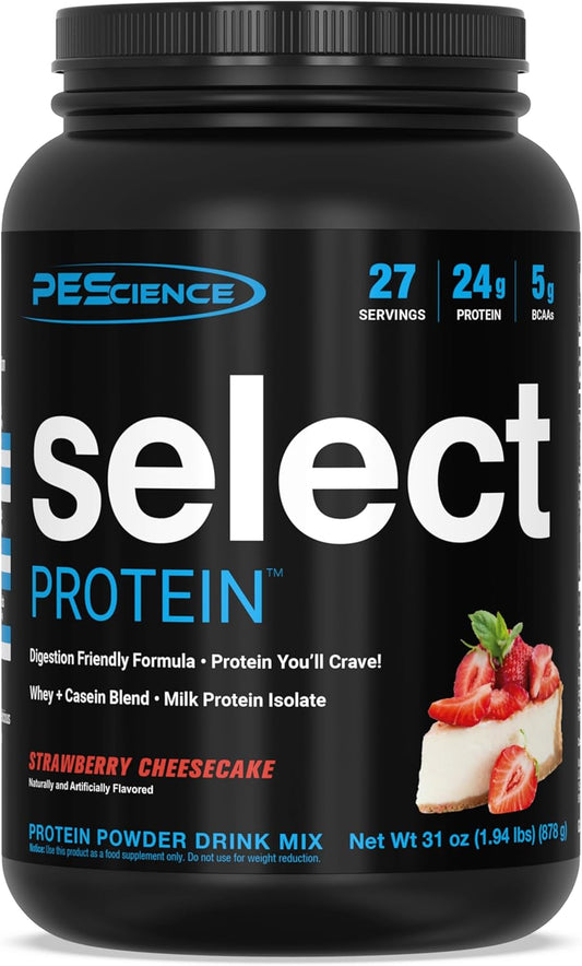 PEScience Select Low Carb Strawberry Cheesecake Protein Powder - 27 Servings, Keto & Gluten Free