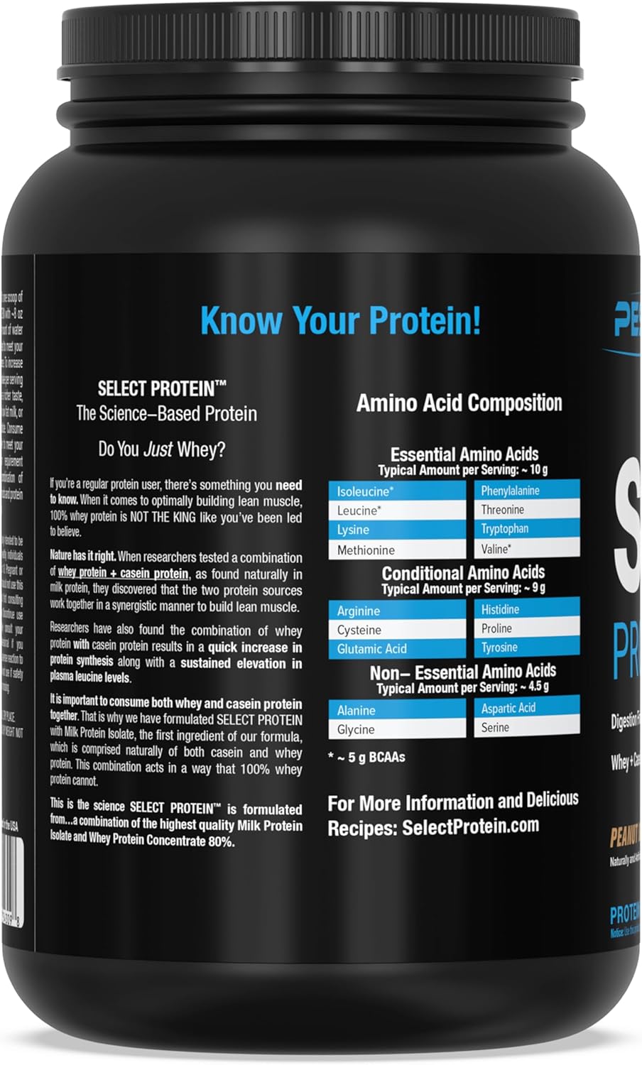 PEScience Select Protein, Peanut Butter Cookie Flavor, 27 Servings, Whey and Casein Blend, 31 oz Jar