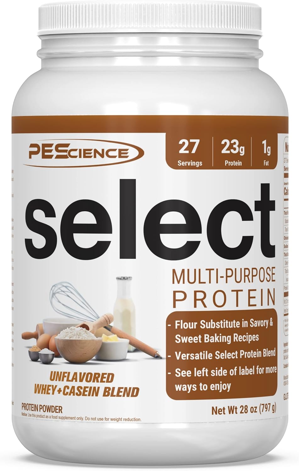 PEScience Select Unflavored Protein Powder - Multi-Purpose, 27 Servings, Low Carb, Keto & Gluten Free