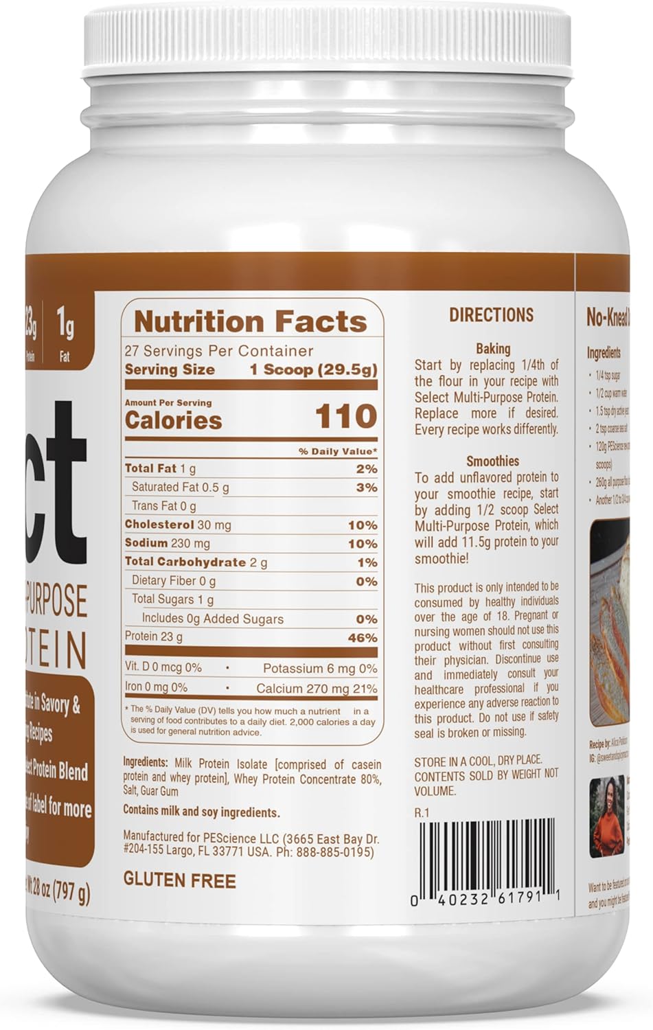 PEScience Select Unflavored Protein Powder - Multi-Purpose, 27 Servings, Low Carb, Keto & Gluten Free