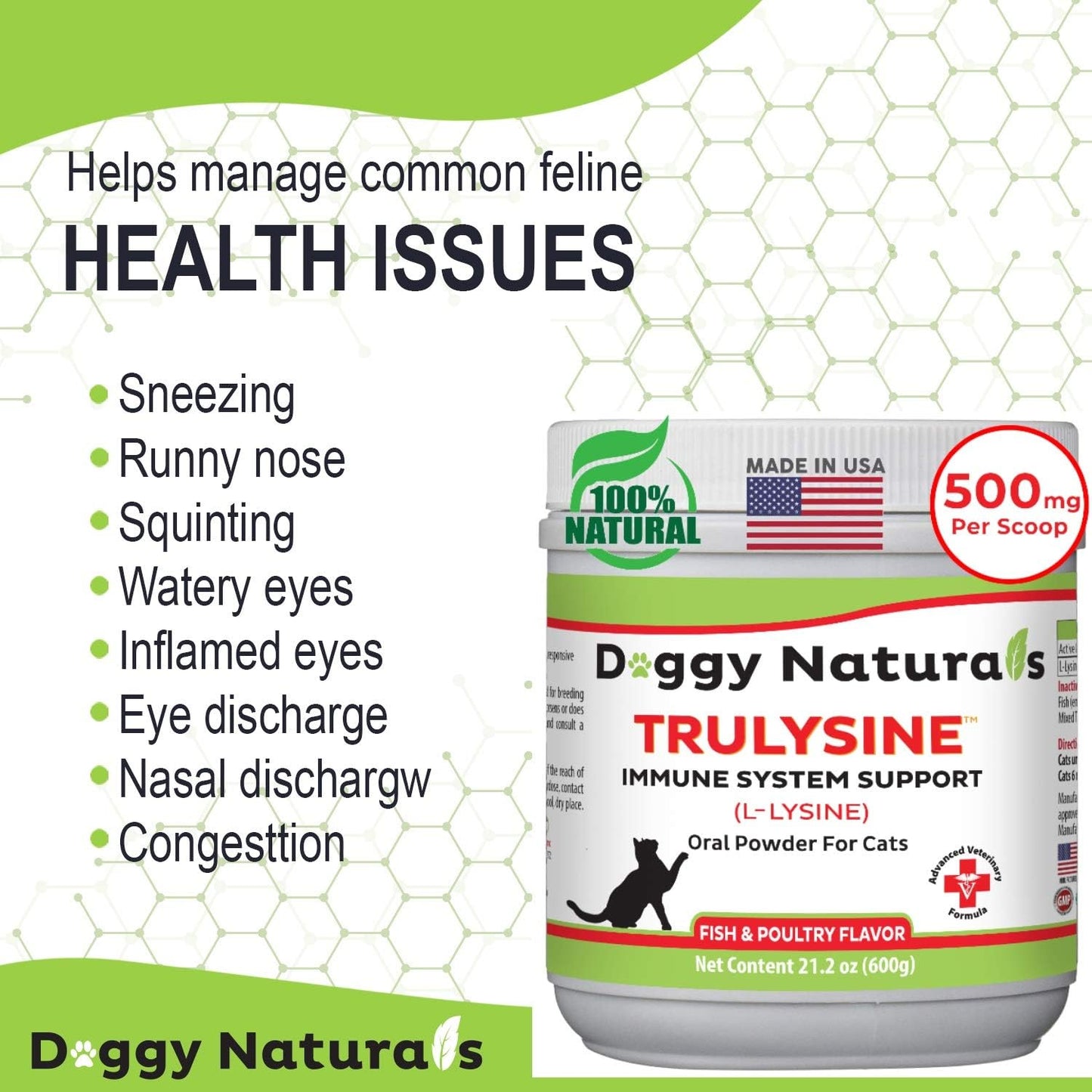 Pet Health Pharma Trulysine L-Lysine Powder for Cats 21.2oz - Immune Support, All Ages, Sneezing, Runny Nose, Watery Eyes - Fish & Poultry Flavor