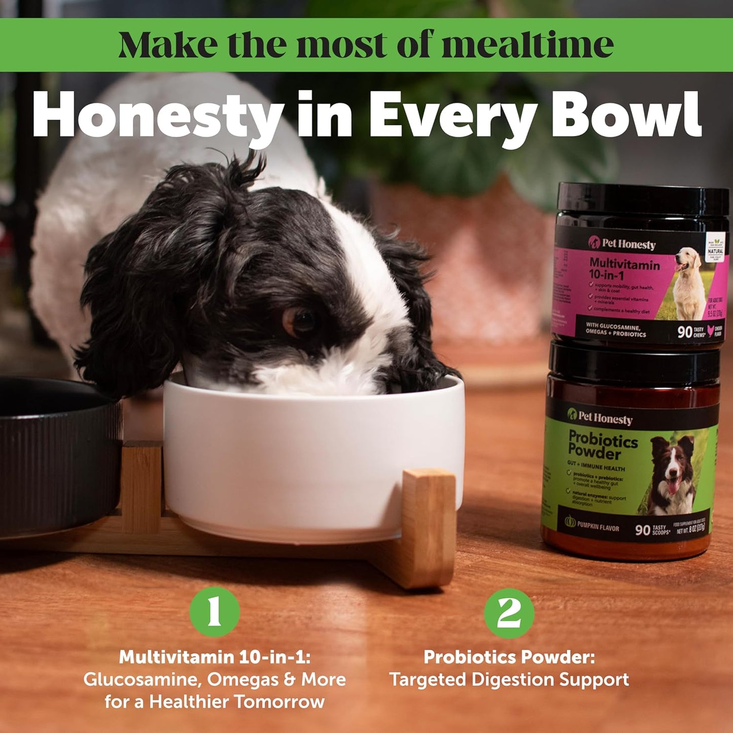Pet Honesty Probiotics Bundle: Digestive Enzymes for Dog Gut Health - Duck Flavored Chews and Powder for Diarrhea and Bowel Support (90 ct)