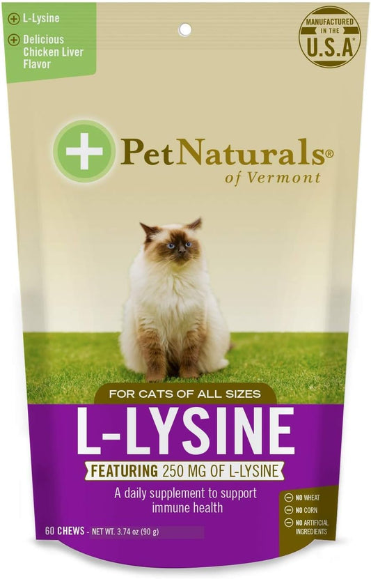Pet Naturals of Vermont L-Lysine Chews for Cats - 60 Fun-Shaped Treats, 3 Pack