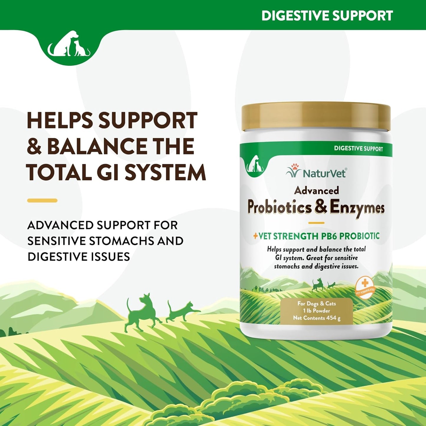Pet Probiotic & Enzyme Supplement - Veterinarian Strength PB6 Probiotic Blend for Sensitive Stomachs in Dogs & Cats - 1 lb