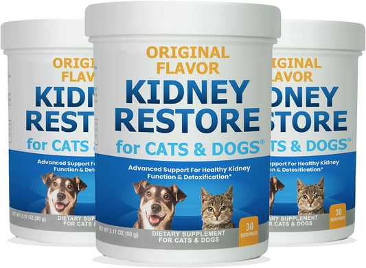 Pet Renal Health Supplement for Cats & Dogs - Kidney Restore 3 Pack to Support Normal Kidney Function, Creatinine Levels - Feline & Canine Kidney Health Support