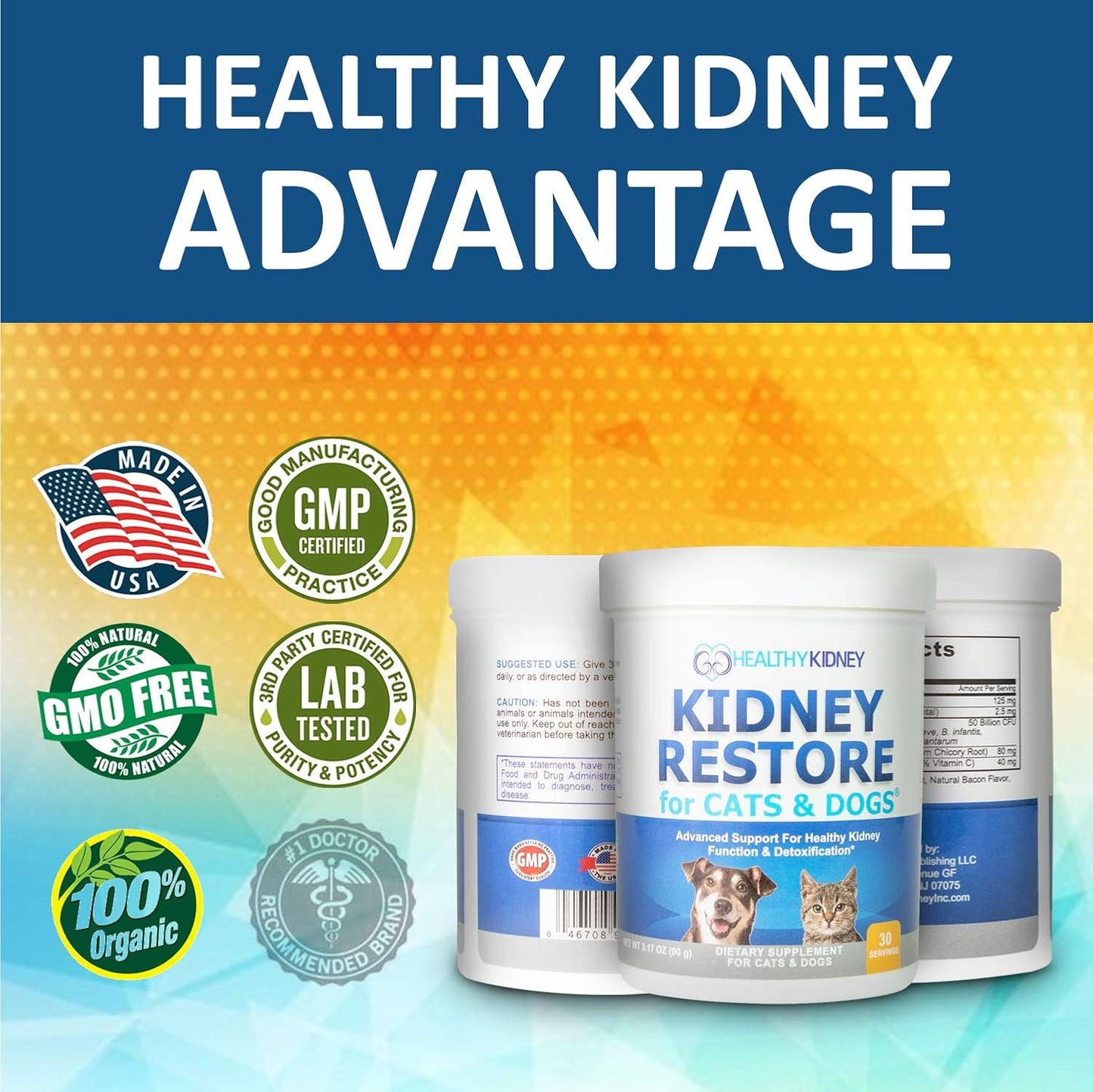 Pet Renal Health Supplement for Cats & Dogs - Kidney Restore 3 Pack to Support Normal Kidney Function, Creatinine Levels - Feline & Canine Kidney Health Support