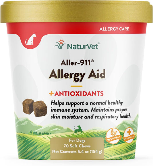 Pet Supplement for Allergies - NaturVet Aller-911 Advanced Formula with Omegas, DHA, EPA - Supports Immune System, Respiratory Health, Skin Moisture - 70 Soft Chews
