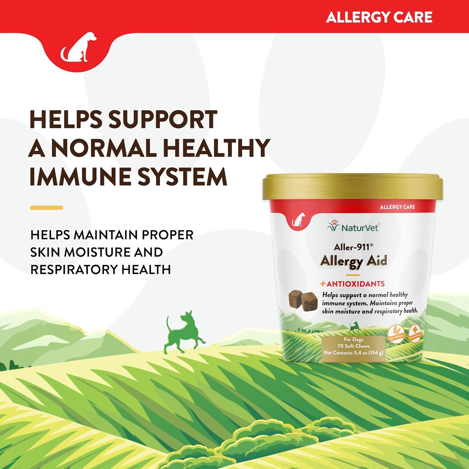 Pet Supplement for Allergies - NaturVet Aller-911 Advanced Formula with Omegas, DHA, EPA - Supports Immune System, Respiratory Health, Skin Moisture - 70 Soft Chews