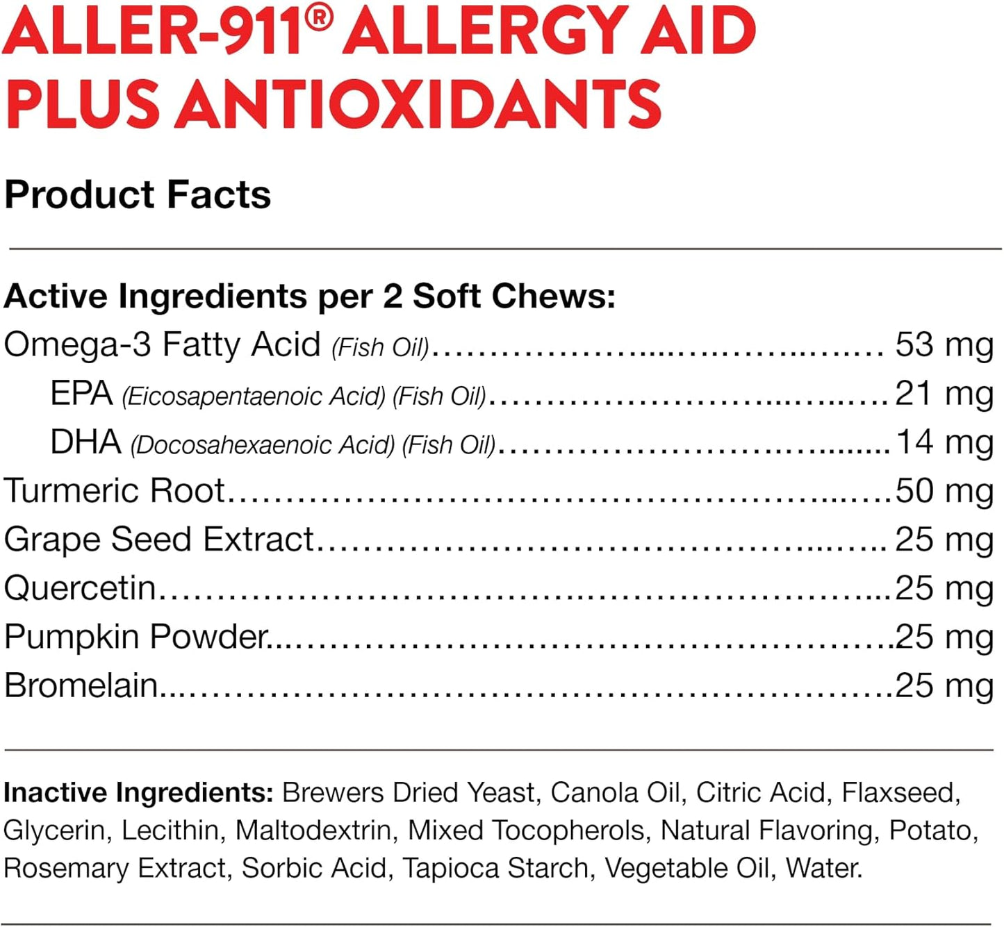 Pet Supplement for Allergies - NaturVet Aller-911 Advanced Formula with Omegas, DHA, EPA - Supports Immune System, Respiratory Health, Skin Moisture - 70 Soft Chews