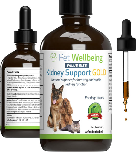Pet Wellbeing Kidney Support Gold - Natural Supplement for Dog Kidney Health (4 fl oz)