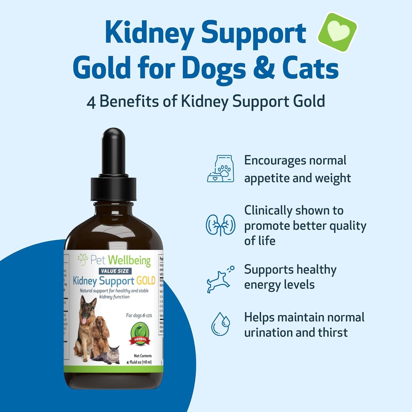 Pet Wellbeing Kidney Support Gold - Natural Supplement for Dog Kidney Health (4 fl oz)