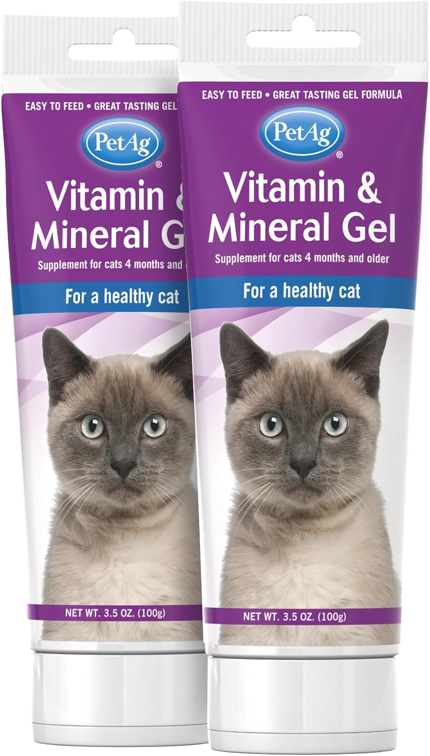 PetAg Cat Vitamin & Mineral Gel Supplement - 3.5 oz, Pack of 2 - Essential Daily Nutrients for Cats 4+ Months - Easily Digestible Formula