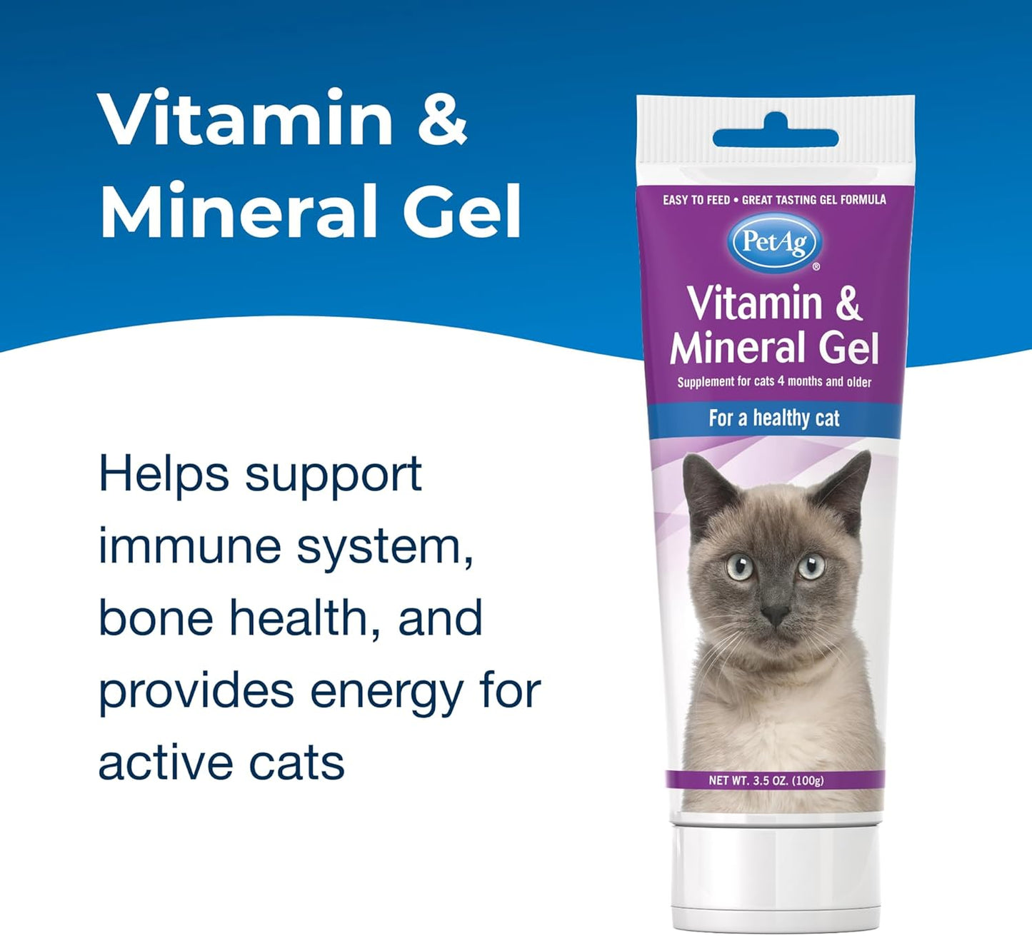 PetAg Cat Vitamin & Mineral Gel Supplement - 3.5 oz, Pack of 2 - Essential Daily Nutrients for Cats 4+ Months - Easily Digestible Formula