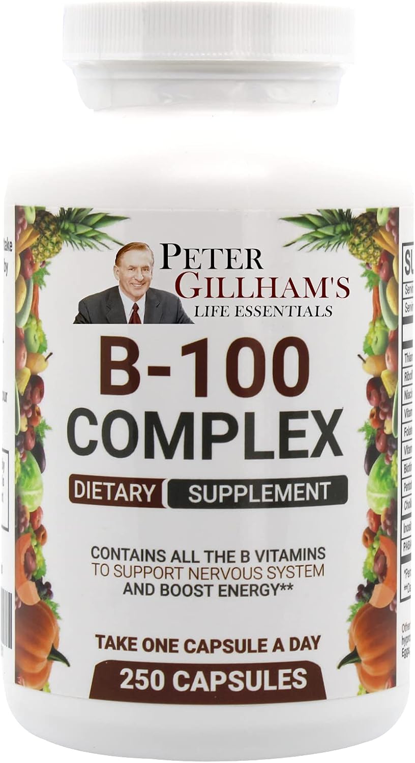 Peter Gillham's Life Essentials Balanced Vitamin B Complex 100mg - 250 Capsules for Energy and Metabolism. Complete B Vitamin Support Formula.