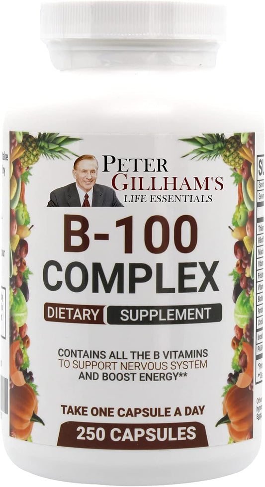 Peter Gillham's Life Essentials Balanced Vitamin B Complex 100mg - 250 Capsules for Energy and Metabolism. Complete B Vitamin Support Formula.