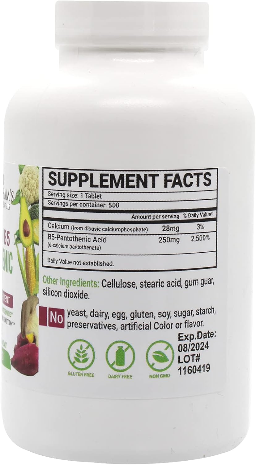 Peter's Choice B5 Pantothenic Acid 250mg Tablets - 500 Count Energy Support Supplement